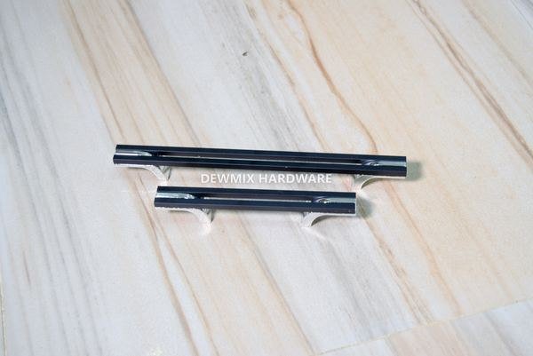 Black Chrome Square Bar Cabinet Handle Set 2
