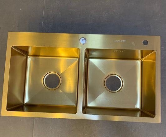 Gold Coated Double Sink 78Cm by 43Cm