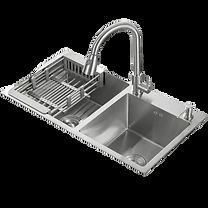 Kitchen Sink Double Bowl Silver With Rinse Tray
