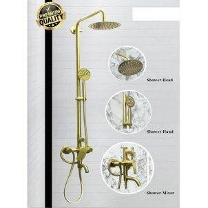 Brushed Gold Three Way Shower Mixer L Shower Ris